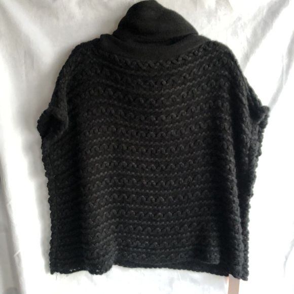 Love of Fashion LOF Black Sweater/Poncho, Cowl Neck Wooden Buttons, Loose Weave - Picture 4 of 8